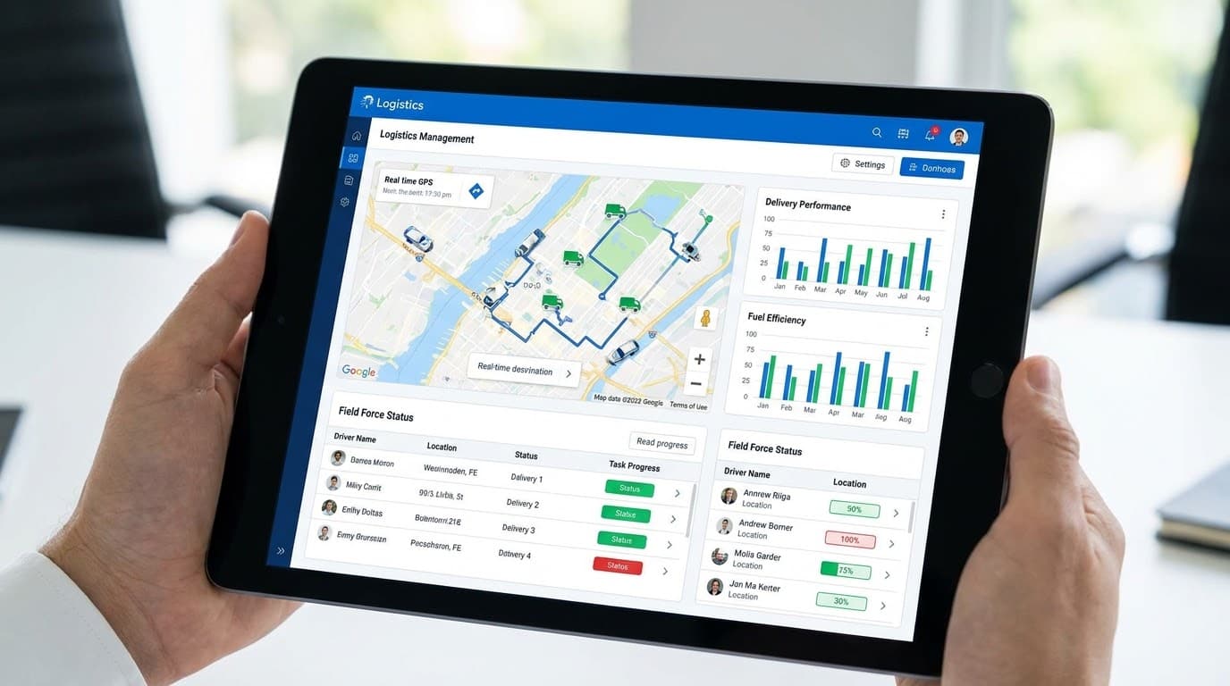 Warehouse operations professional using Mobintix software on a rugged tablet in a distribution center